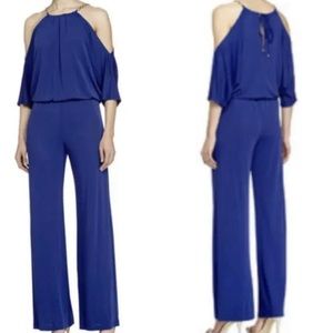Trina Turk MEDIUM Romper Blue Halter Jumpsuit Cold Shoulder